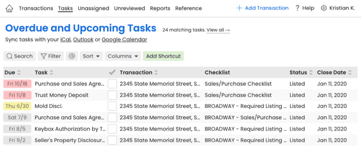 Transaction task with due date