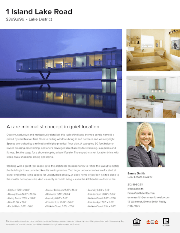 Example of an enticing real estate listing headline from Emma Smith Realty