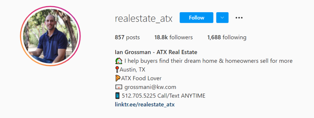 Ian Grossman Instagram profile example for real estate professionals