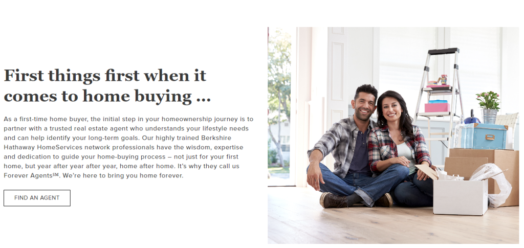 Berkshire Hathaway HomeServices landing page with clear CTA