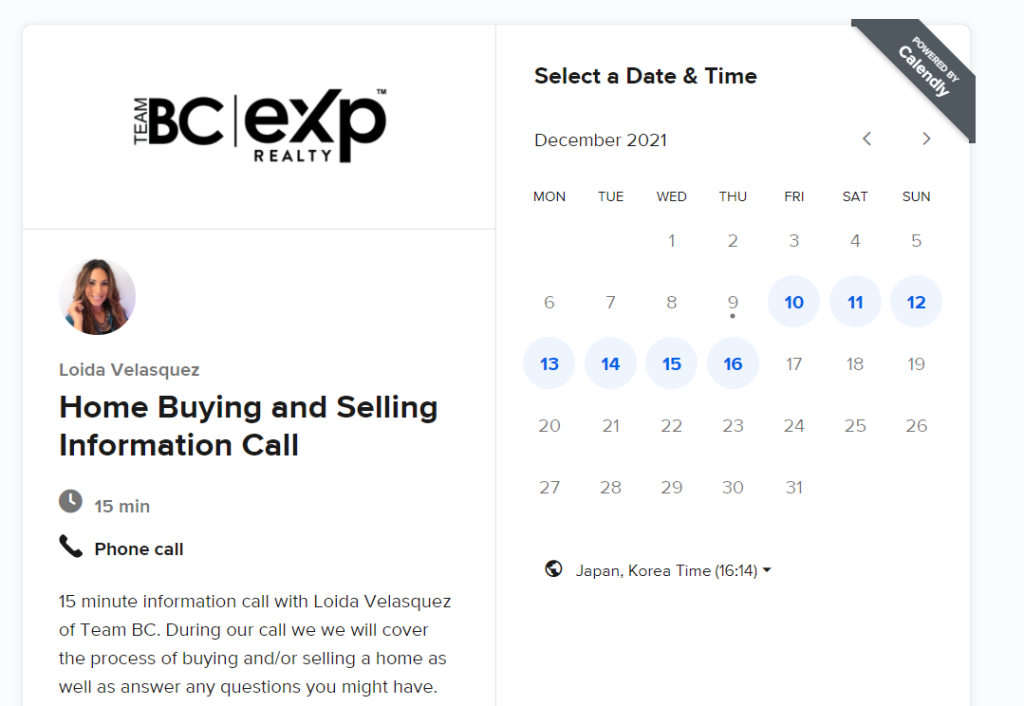 Loida Velasquez consultation booking page from LinkTree