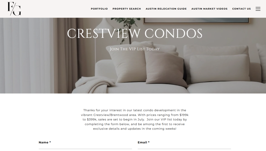 Fenton Grossman Group landing page for social media leads