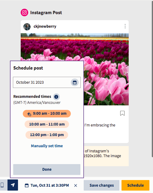 Hootsuite scheduling interface for social media posts