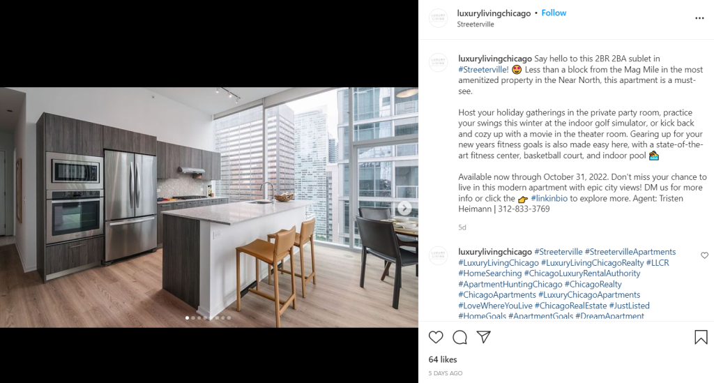 Luxury Living Chicago Instagram listing post